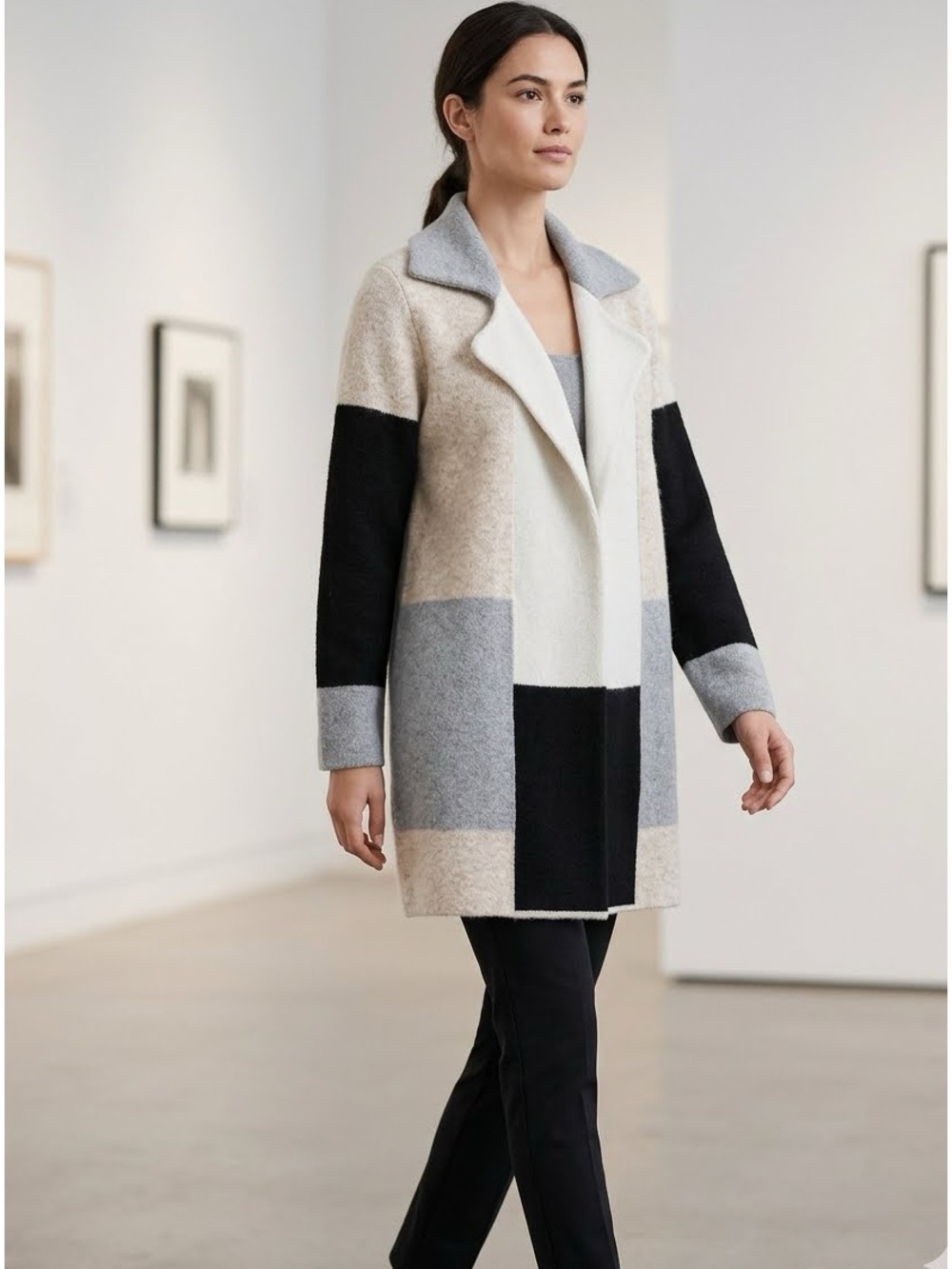 Papa Vancouver Color Block Open Front Cardigan Jacket Size S/M Boho Lagenlook